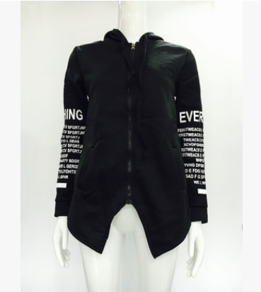Winter Women Hoodies Sweatshirts Letter Print Plus Zipper Irregular Top Sportswear