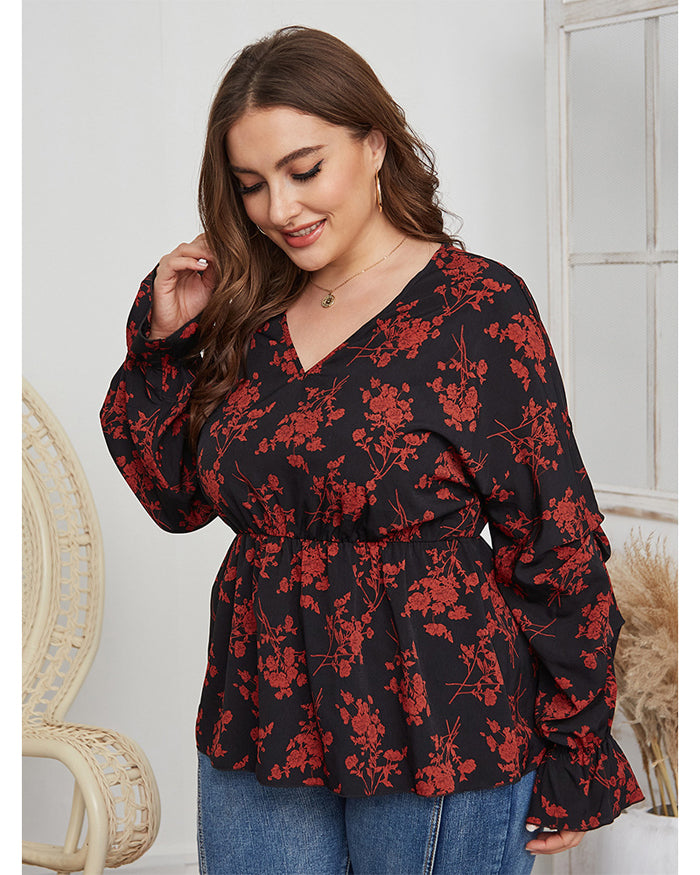 Women Plussize Vneck Shirt Shirts Spring Top