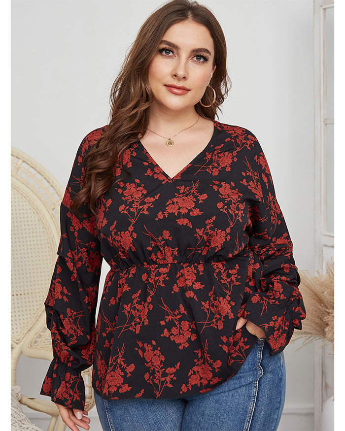 Women Plussize Vneck Shirt Shirts Spring Top
