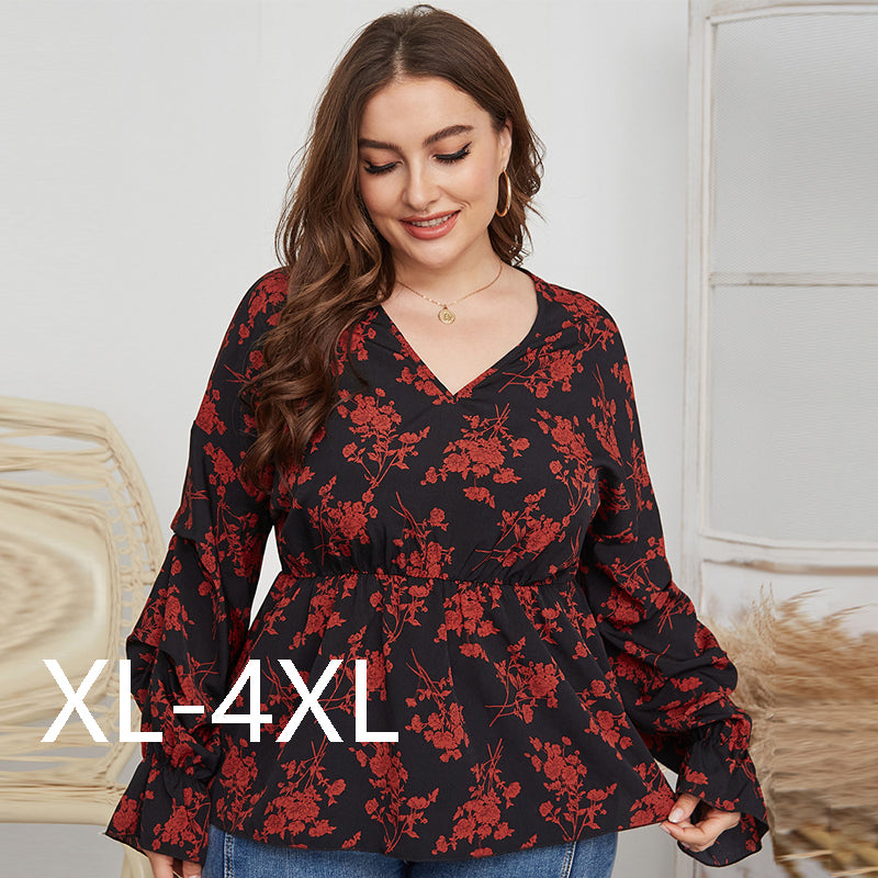 Women Plussize Vneck Shirt Shirts Spring Top