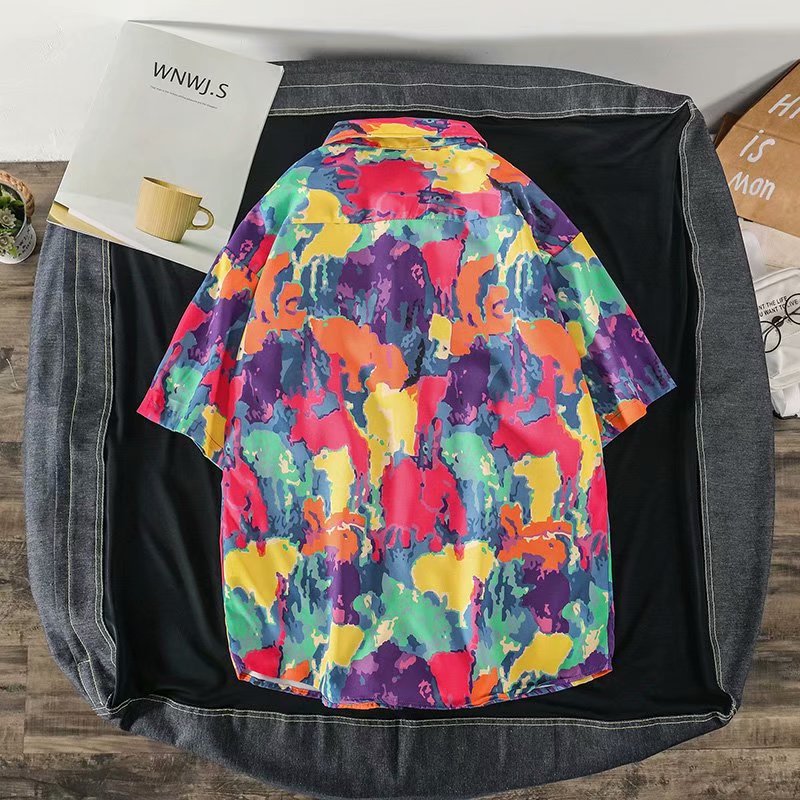 Color five-point sleeve shirt men