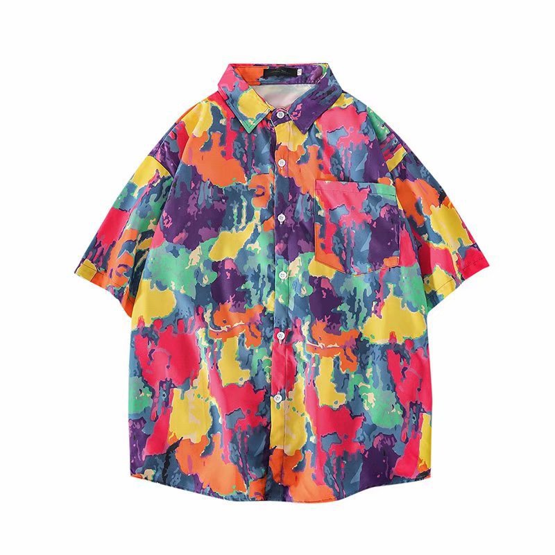 Color five-point sleeve shirt men