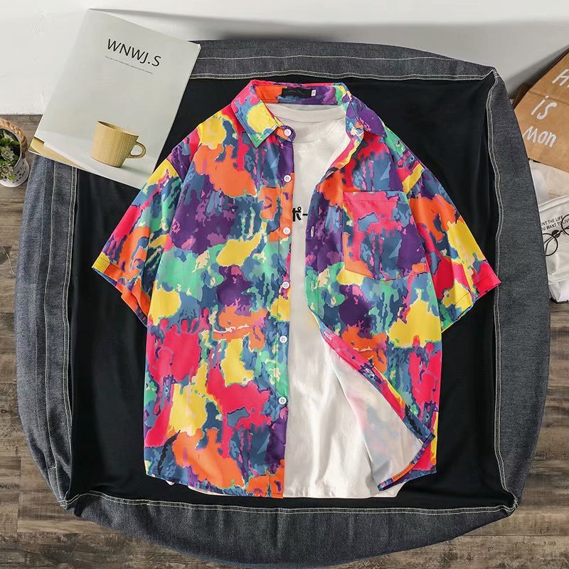 Color five-point sleeve shirt men