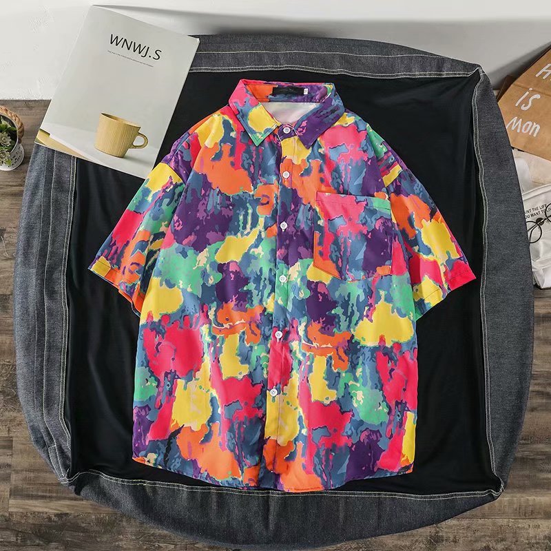 Color five-point sleeve shirt men