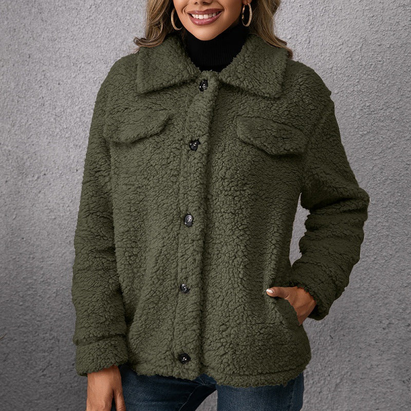 Loose Casual Lapel Plush Jacket Coat Lamb Hair