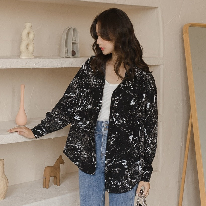 Ink Printing And Sweet Shirt Design Sense Blouse Women