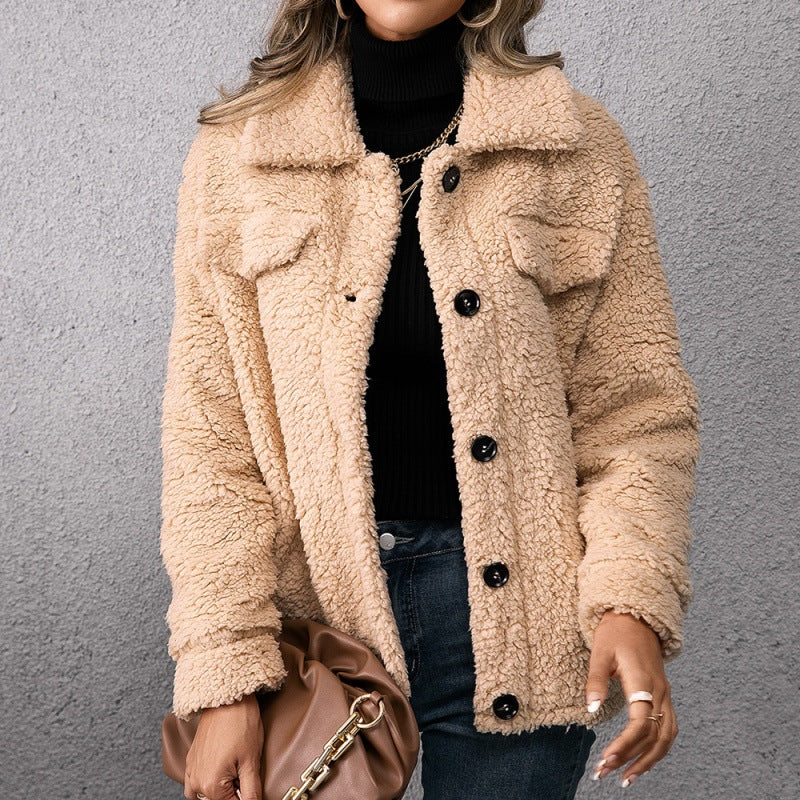 Loose Casual Lapel Plush Jacket Coat Lamb Hair