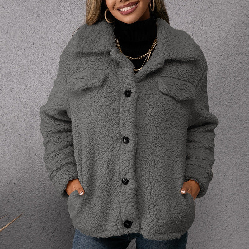 Loose Casual Lapel Plush Jacket Coat Lamb Hair
