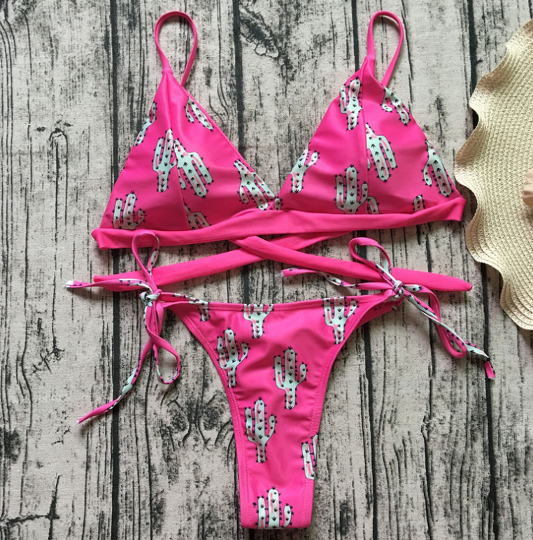 Sexy Cactus Print Bikini Brazilian Bikini 2022/2023 Cheeky Bikini Set Bathing Suits