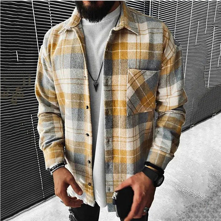Casual Stand Collar Pocket Shirt Men