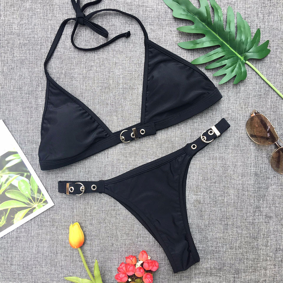 Swimwear 2022/2023 Adjust Swimming Suit for Women Bikinis Sexy Solid Swimsuit Female Black Thong Bikini Set Brazilian Bathing Suits