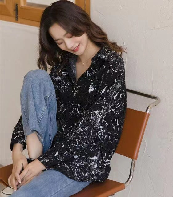Ink Printing And Sweet Shirt Design Sense Blouse Women