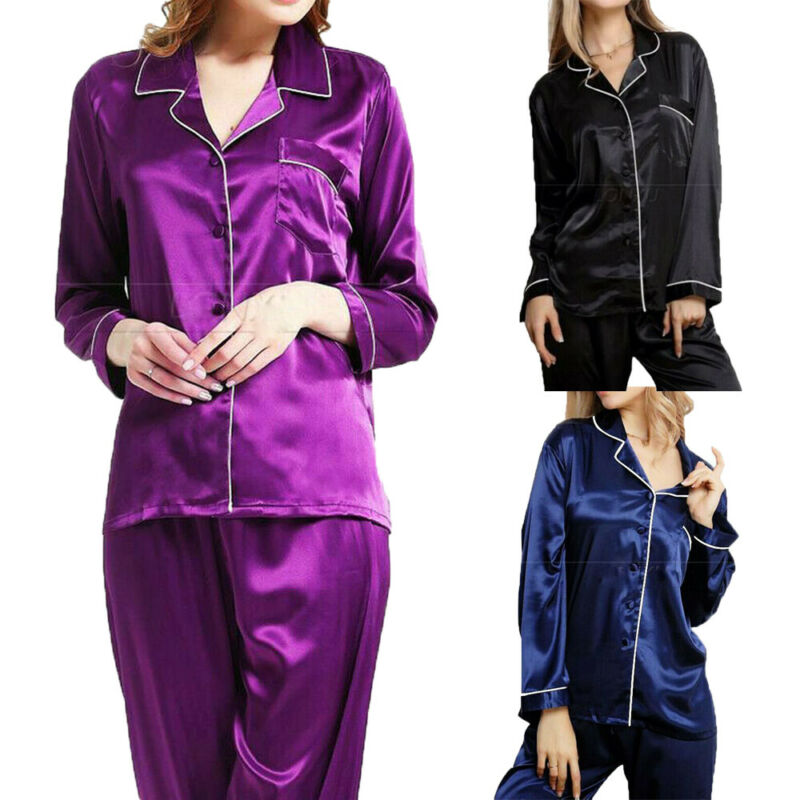 Women Sleepwear Satin Pajamas Sets Long Sleeve Autumn Sleepwear Faux Silk Pajamas Suit Female Homewear