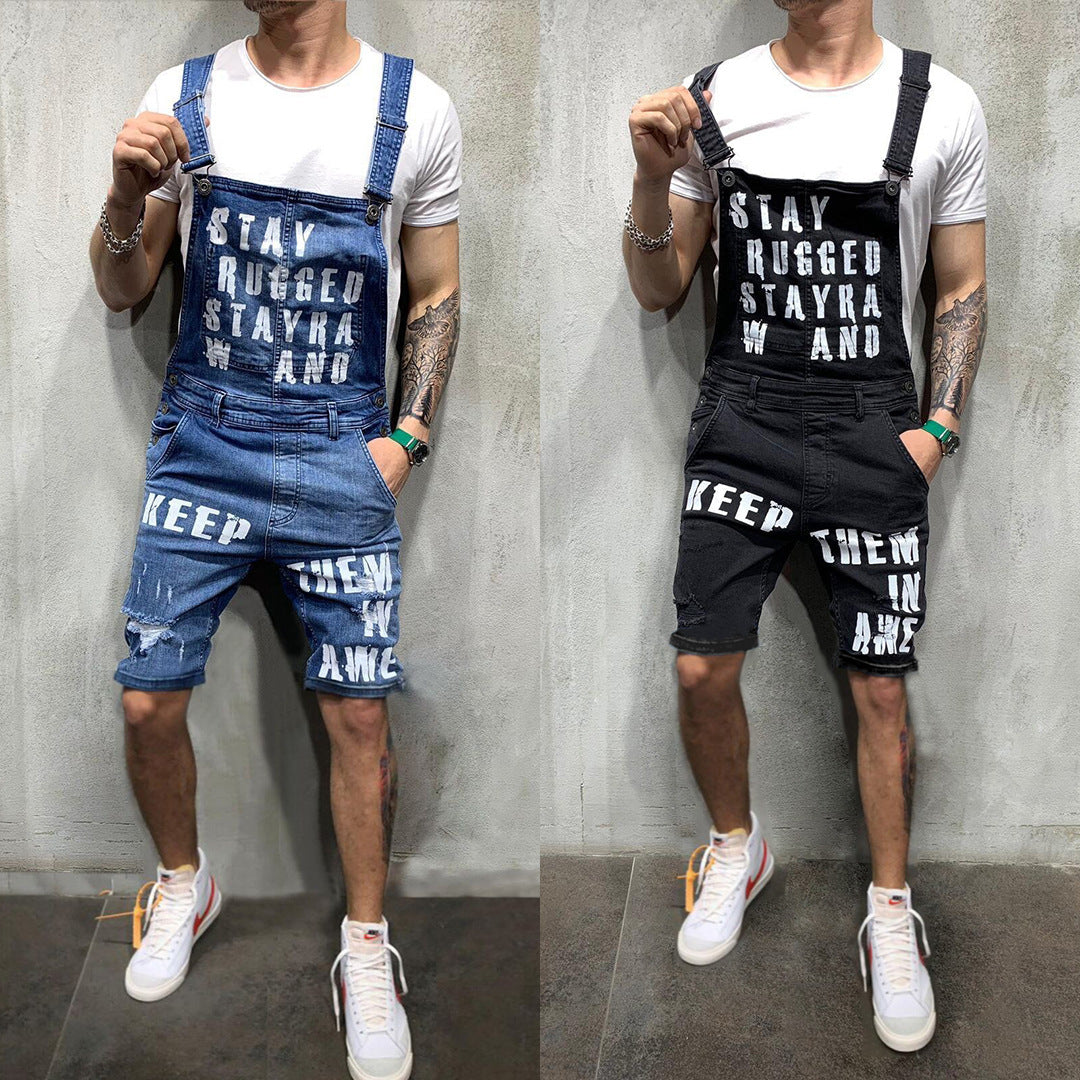 Men's braces ripped jeans jumpsuit men pants