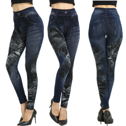 Women Leggings Plus size Faux Denim Jeans Leggings