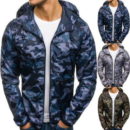 Hooded long sleeve camouflage jacket