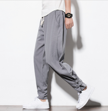 2022/2023 autumn harem pants men 100 pure Linen pants linen hemp Linen pants Hip hop loose Vintage long pants casual joggers