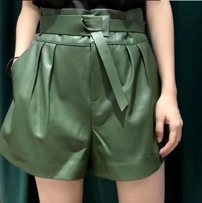 Women Harajuku Genuine Leather shorts