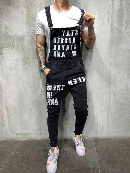 Men's braces ripped jeans jumpsuit men pants