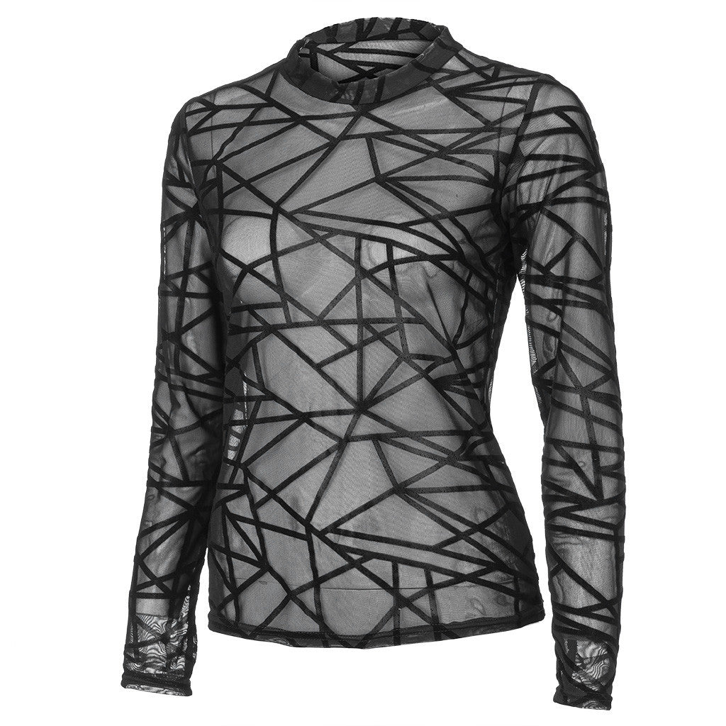 Sexy Women Blouses Transparent Mesh Long Sleeve Tops Tee