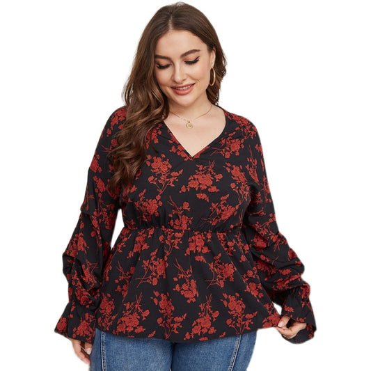 Women Plussize Vneck Shirt Shirts Spring Top