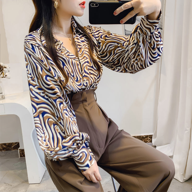 Lantern Sleeve Blouse Foreign Style Bottoming Shirt Fashion Korean Chiffon Shirt Women