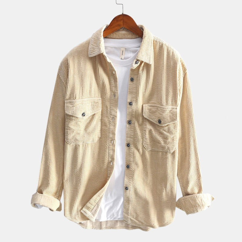 Corduroy Shirt Men Long Sleeved Shirt Thickened Retro Shirt