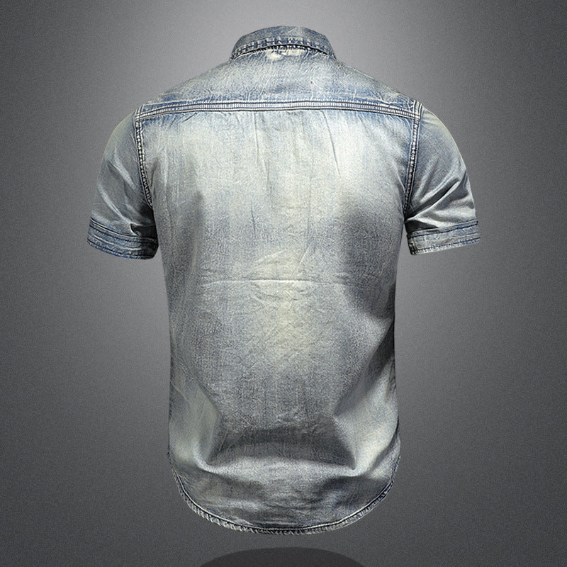 Denim Short Sleeve Shirt Men