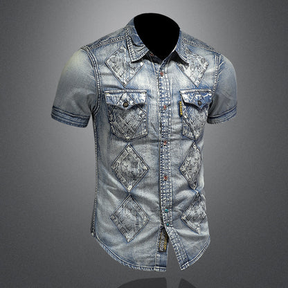 Denim Short Sleeve Shirt Men