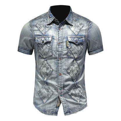 Denim Short Sleeve Shirt Men