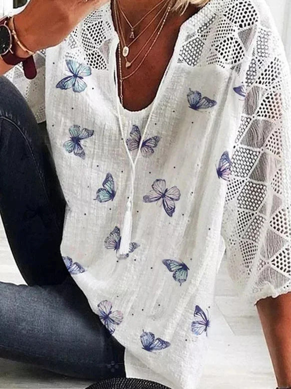 Printed Shirt Women's V-neck Blouse