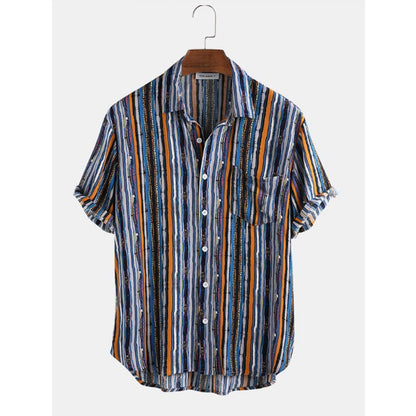 Men Stripe Short Sleeve Beach Shirt