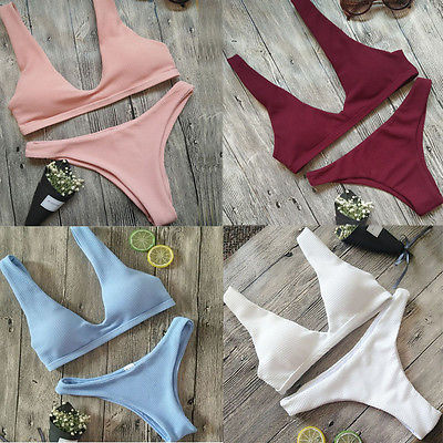 Women Bikini Set Swimwear Padded solid Bathing Beachwear