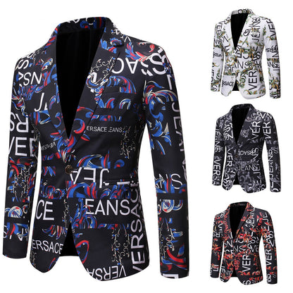 Letter Print Slim Suit Single Suit Men