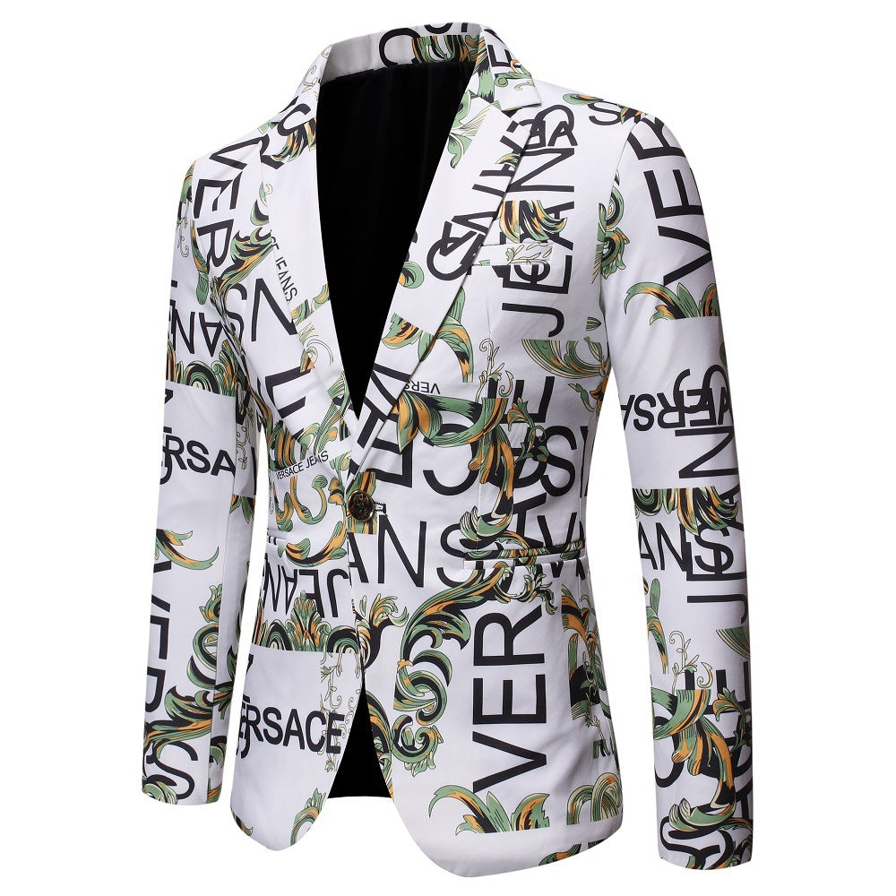 Letter Print Slim Suit Single Suit Men