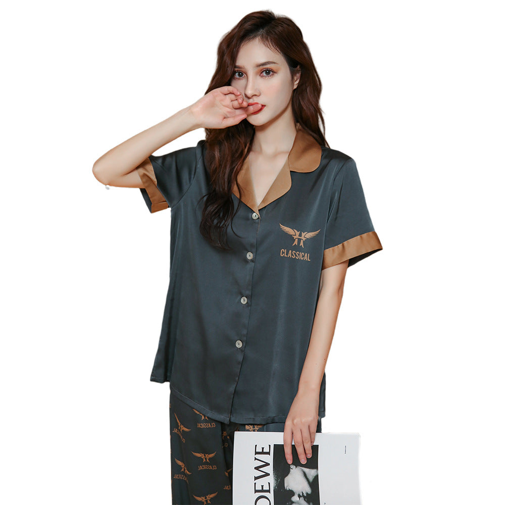 Ice Silk Pajamas Women''s Fashion Printing Casual Loose Couple Home Suit Wholesale