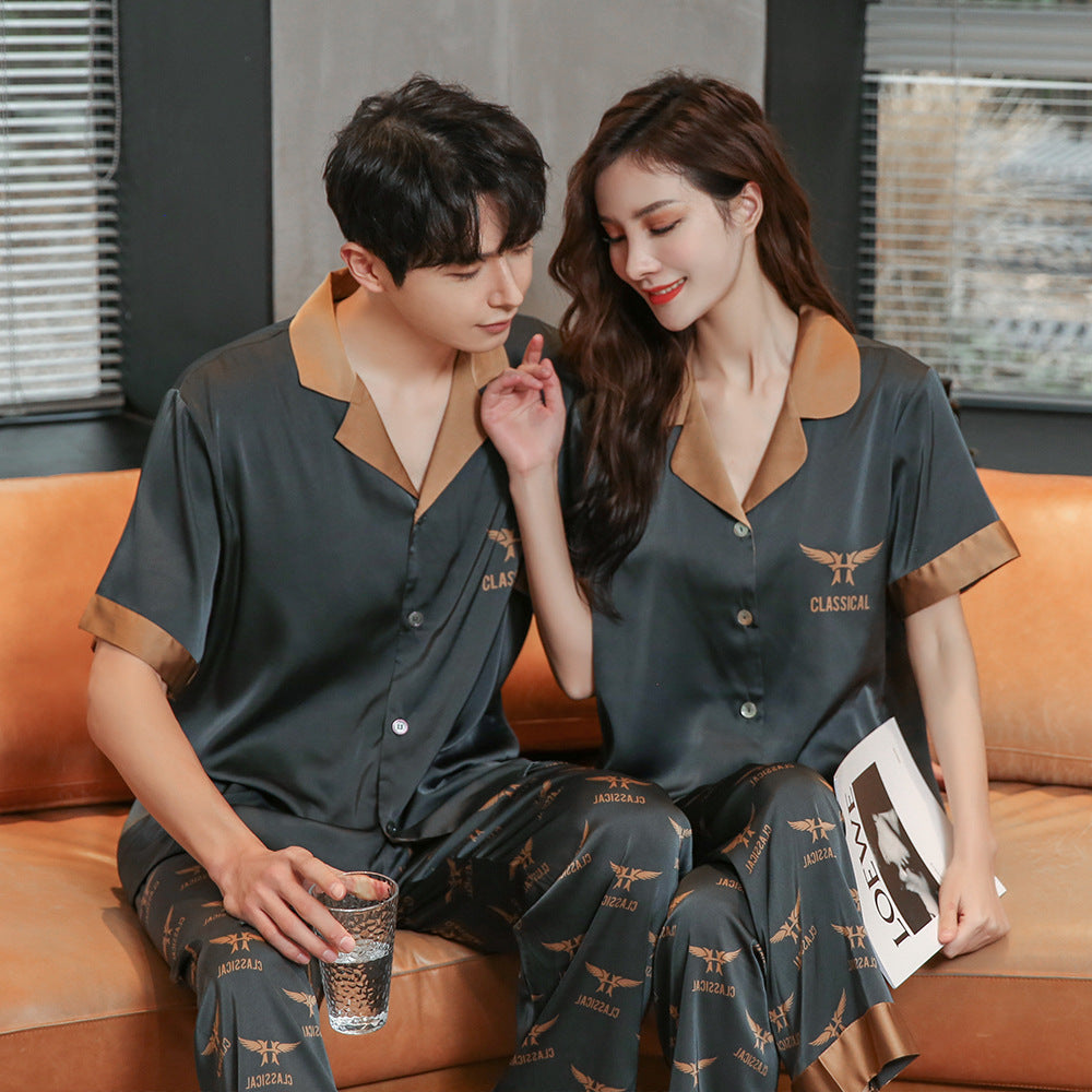 Ice Silk Pajamas Women''s Fashion Printing Casual Loose Couple Home Suit Wholesale