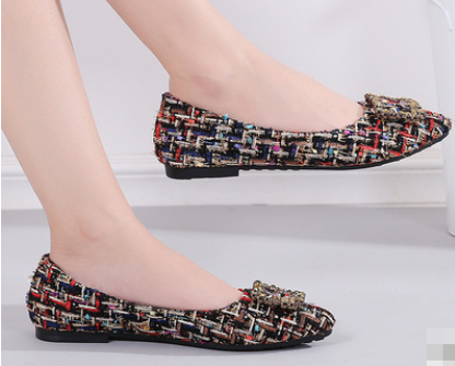 Square Buckle Rhinestone Single Shoes Women Pointed Flat Shoes Women Shoes