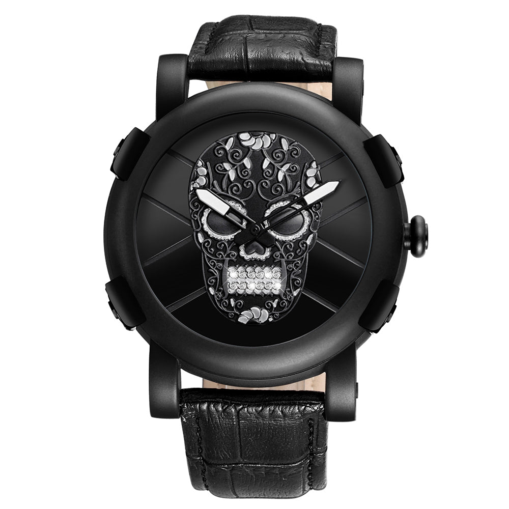 SKONE Pirate Skeleton Skull Quartz Men Watches Luxury Waterproof Leather Men Sports Watch