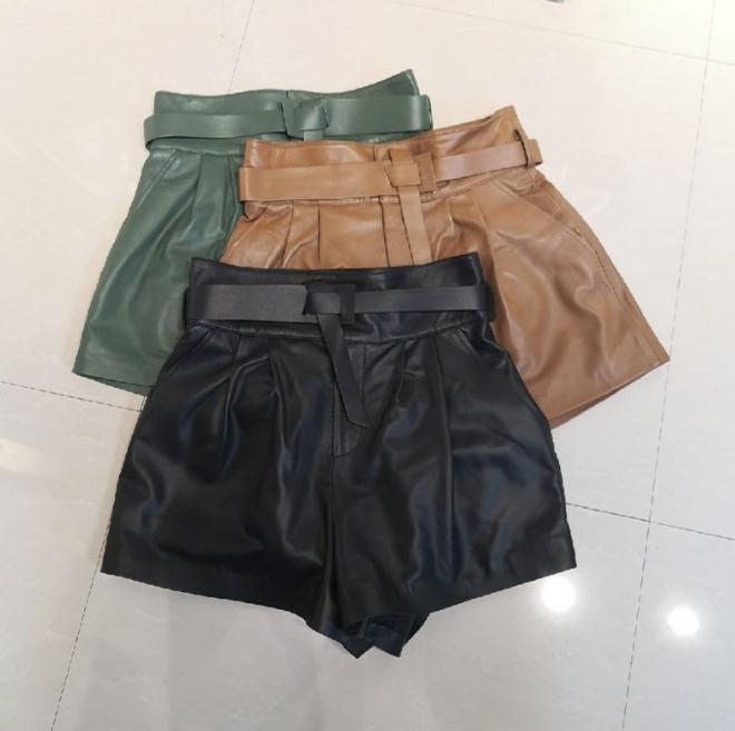 Women Harajuku Genuine Leather shorts