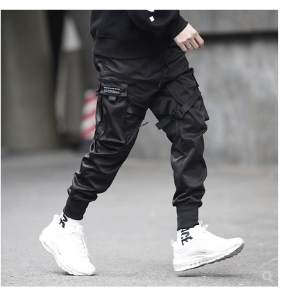 Hot Sale Men Black Hip Hop Cargo Pants Elastic Waist Jogger Trousers Sweatpants Pockets Full Length Casual Fashion