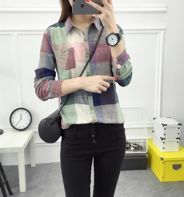 asual Plaid Women Blouses Kimono Vintage Linen Cotton Long Sleeve Blouse Female Shirts Tops