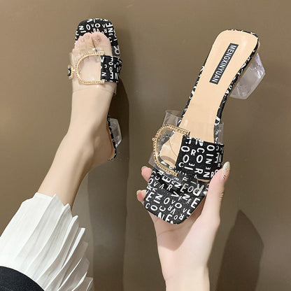 Transparent High Heel Slippers Women Wear Sandals With Thick Heels