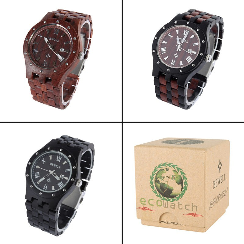 Wood Watches Men Luminous Hands Fashion Casual Auto Date Wristwatch With Wooden Male Watches