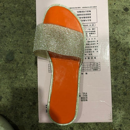 Large Size Rhinestone Sandals And Slippers Women Low Heels