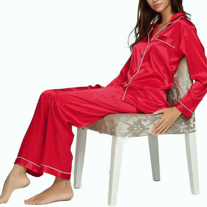 Women Sleepwear Satin Pajamas Sets Long Sleeve Autumn Sleepwear Faux Silk Pajamas Suit Female Homewear