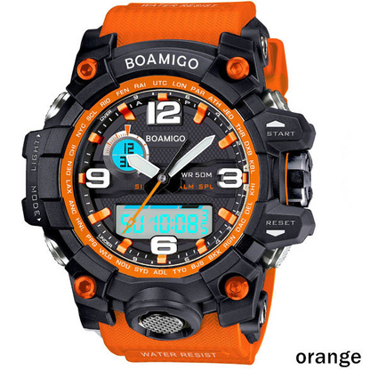 BOAMIGO brand men sports watches dual display analog digital LED Electronic quartz watches 50M waterproof swimming watch F5100