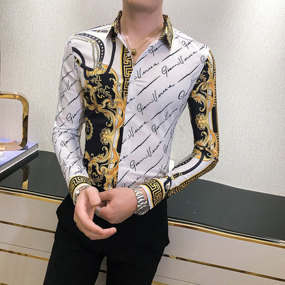 Printed slim trend shirt men