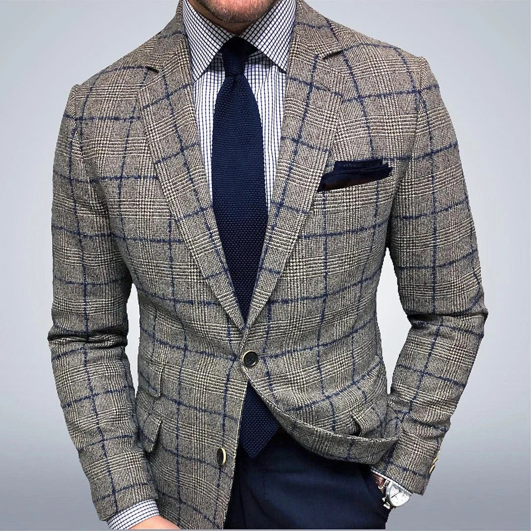 European and American New Style Plaid Casual Suit Men