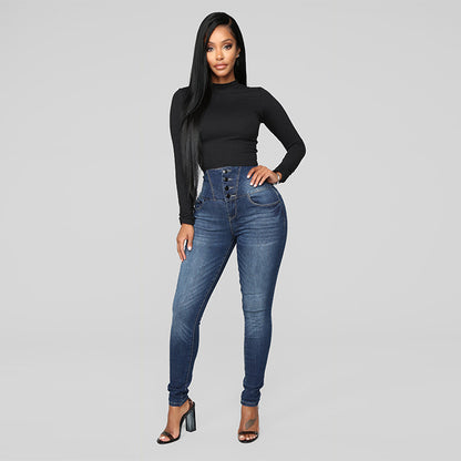 European And American Women's High Waist  Slim Jeans Women